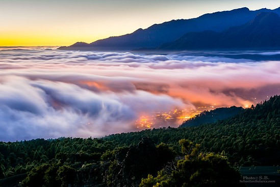Clouds over caldera in La Palma, Canaries